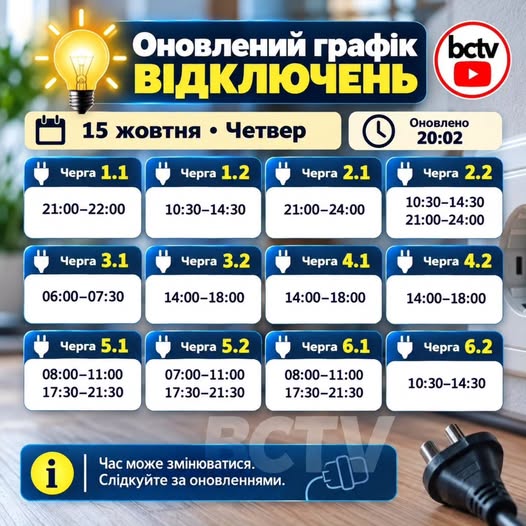 ГРАФІКИ СТАБІЛІЗАЦІЙНИХ ВІДКЛЮЧЕНЬ 15 ЖОВТНЯ