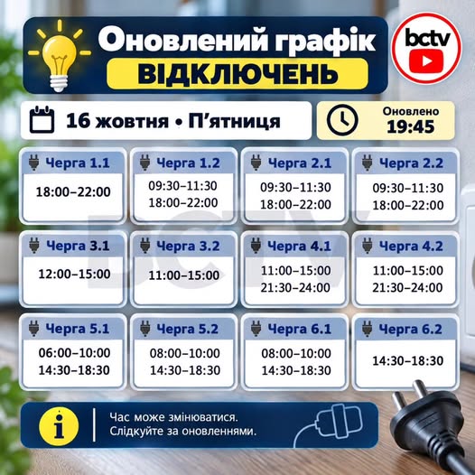 ГРАФІКИ СТАБІЛІЗАЦІЙНИХ ВІДКЛЮЧЕНЬ 16 ЖОВТНЯ